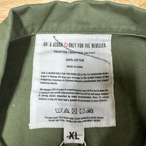 Oak & Acorn NWT Painter Cropped Jacket Sage Green Size XL Cutoff Hem Back Buckle - Picture 8 of 12